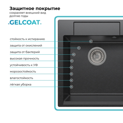 Мойка кухонная POLYGRAN ARGO 460 (черный №16)